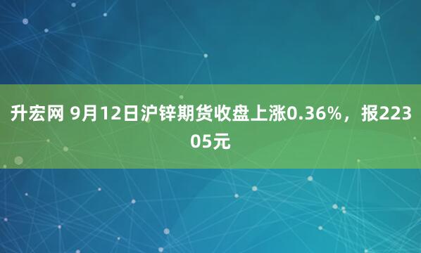 升宏网 9月12日沪锌期货收盘上涨0.36%，报22305元
