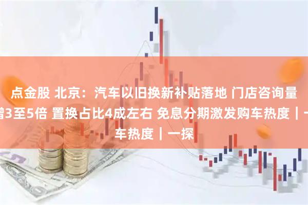 点金股 北京：汽车以旧换新补贴落地 门店咨询量暴增3至5倍 置换占比4成左右 免息分期激发购车热度｜一探